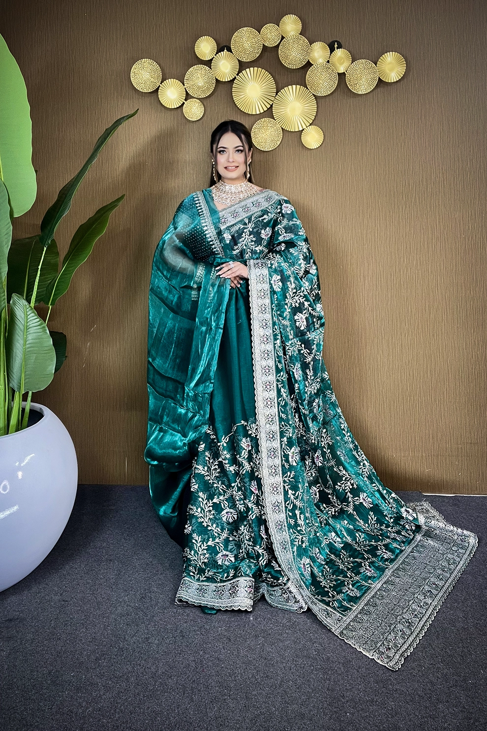 Bottle Green jemi Chu Georgette party Saree